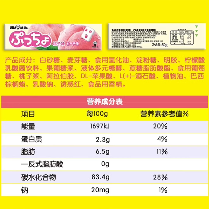 UHA Puccho Chewy White Peach Candy 50g – Yumsbox